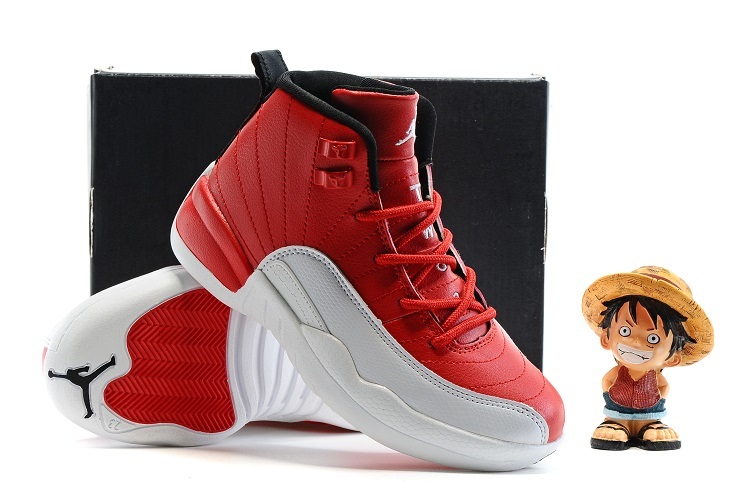 New Jordan 12 Red White Shoes For Kids - Click Image to Close